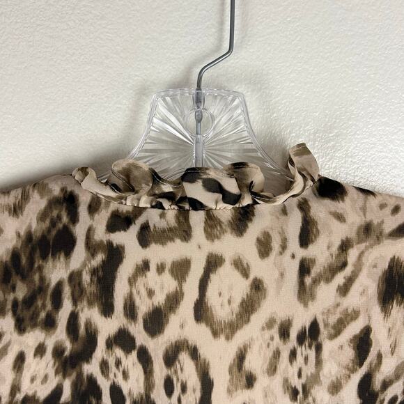 Calvin Klein Animal Print Chiffon Long Sleeve Shirt Size Large Ruffle Tie Neck - Picture 9 of 9